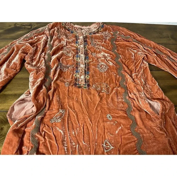 Johnny Was Biya Lyra Orange Velvet Zodiac Embroidered Blouse Tunic Large $345 - Picture 7 of 15